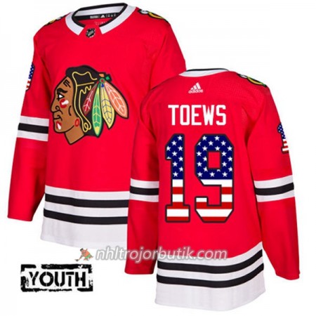Barn Ishockey Chicago Blackhawks Tröja Jonathan Toews 19 Adidas 2017-2018 Röd USA Flag Fashion Authentic